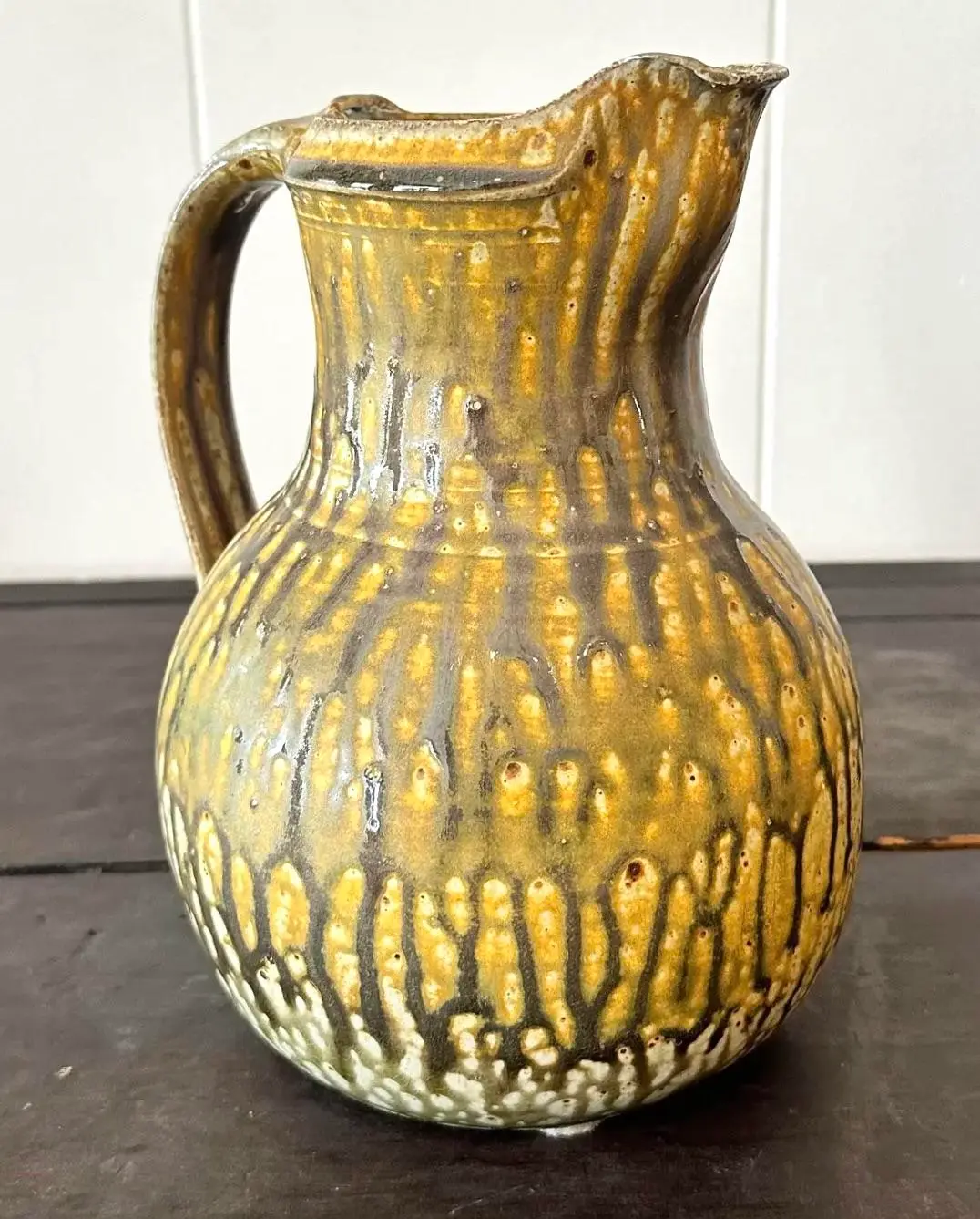 Vintage Boho Double Glaze Studio Pottery Pitcher