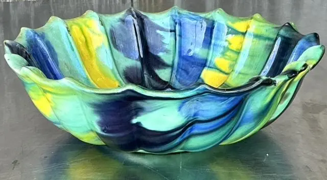 Vintage Boho Drip Glaze Bowl - Side view