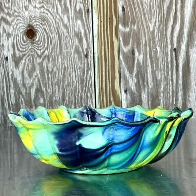 Vintage Boho Drip Glaze Bowl - Back view