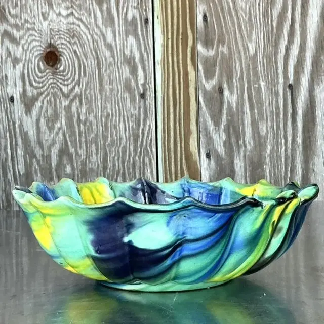 Vintage Boho Drip Glaze Bowl - Top view