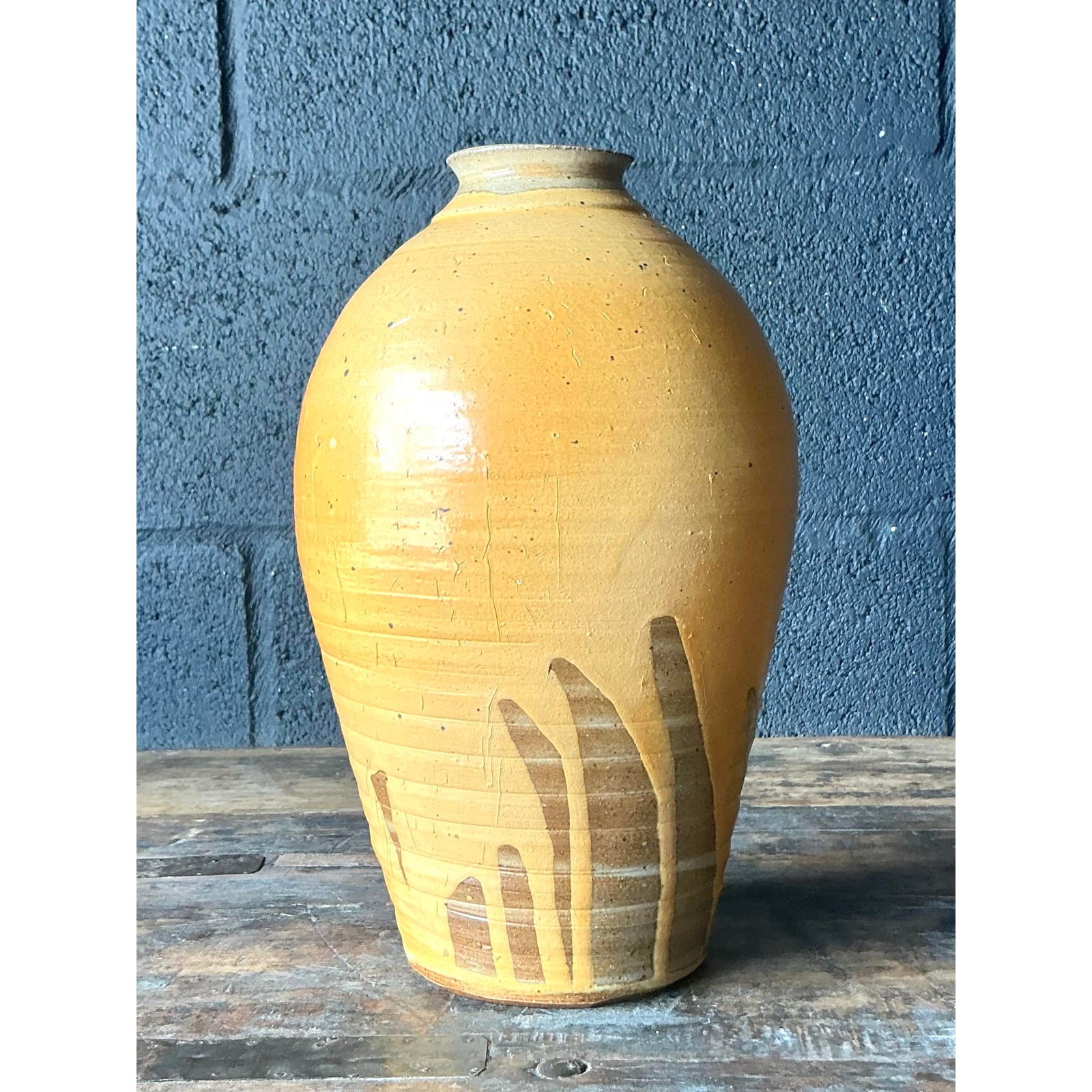 Vintage Boho Drip Glaze Studio Pottery Vase - Detail view