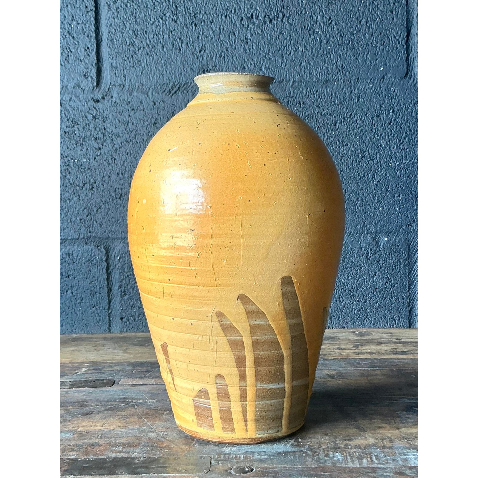 Vintage Boho Drip Glaze Studio Pottery Vase - Side view