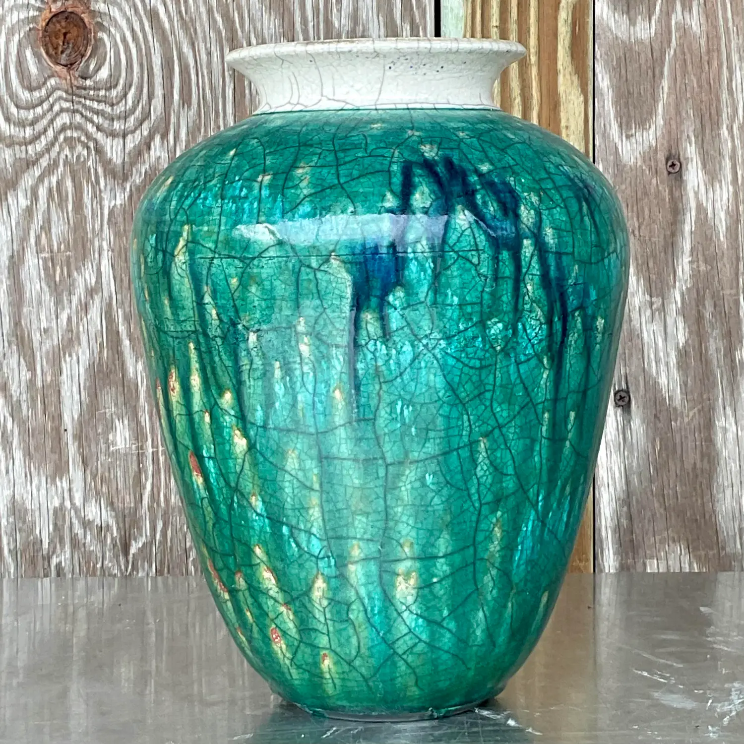 Vintage Boho Drip Glaze Studio Pottery Vase - Detail view