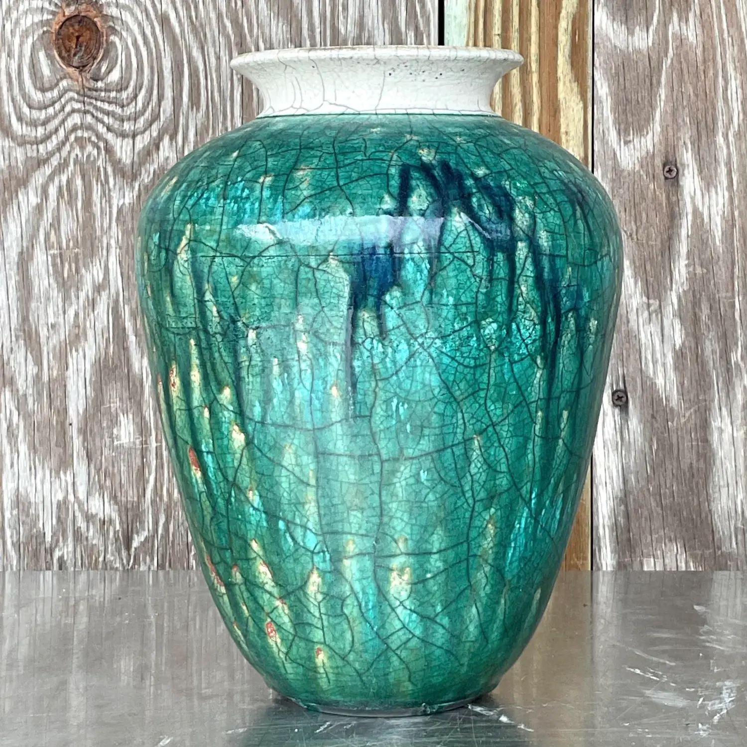 Vintage Boho Drip Glaze Studio Pottery Vase - Side view