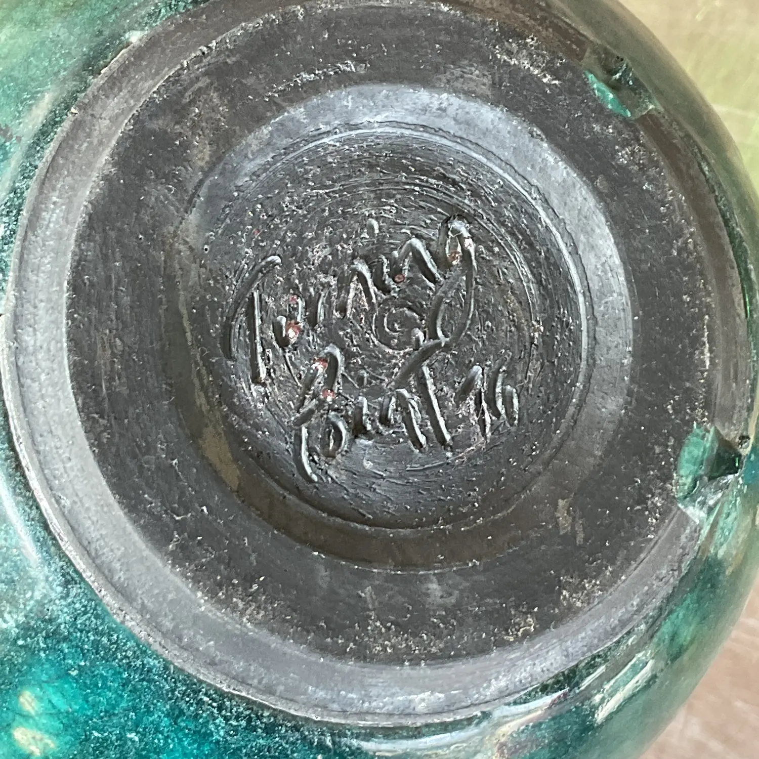 Vintage Boho Drip Glaze Studio Pottery Vase - Top view
