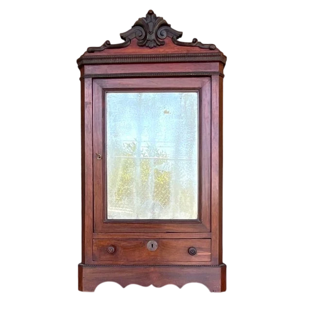 Vintage Boho Eastlake Mirrored TableTop Cabinet - Detail view