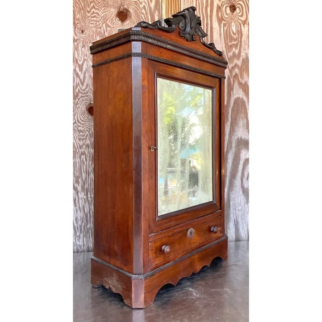 Vintage Boho Eastlake Mirrored TableTop Cabinet - Top view