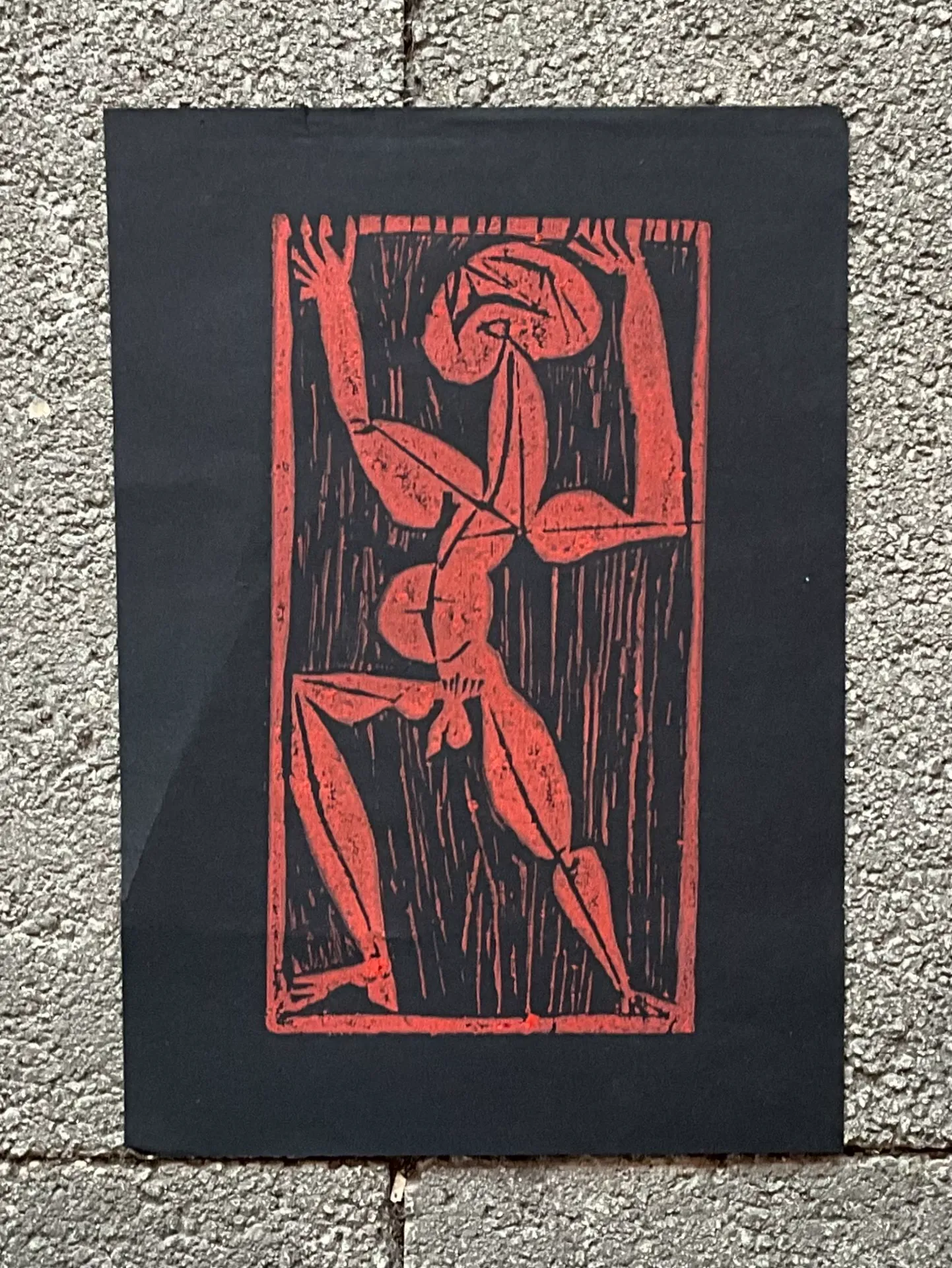 Vintage Boho Edward Marecak Woodcut - Detail view