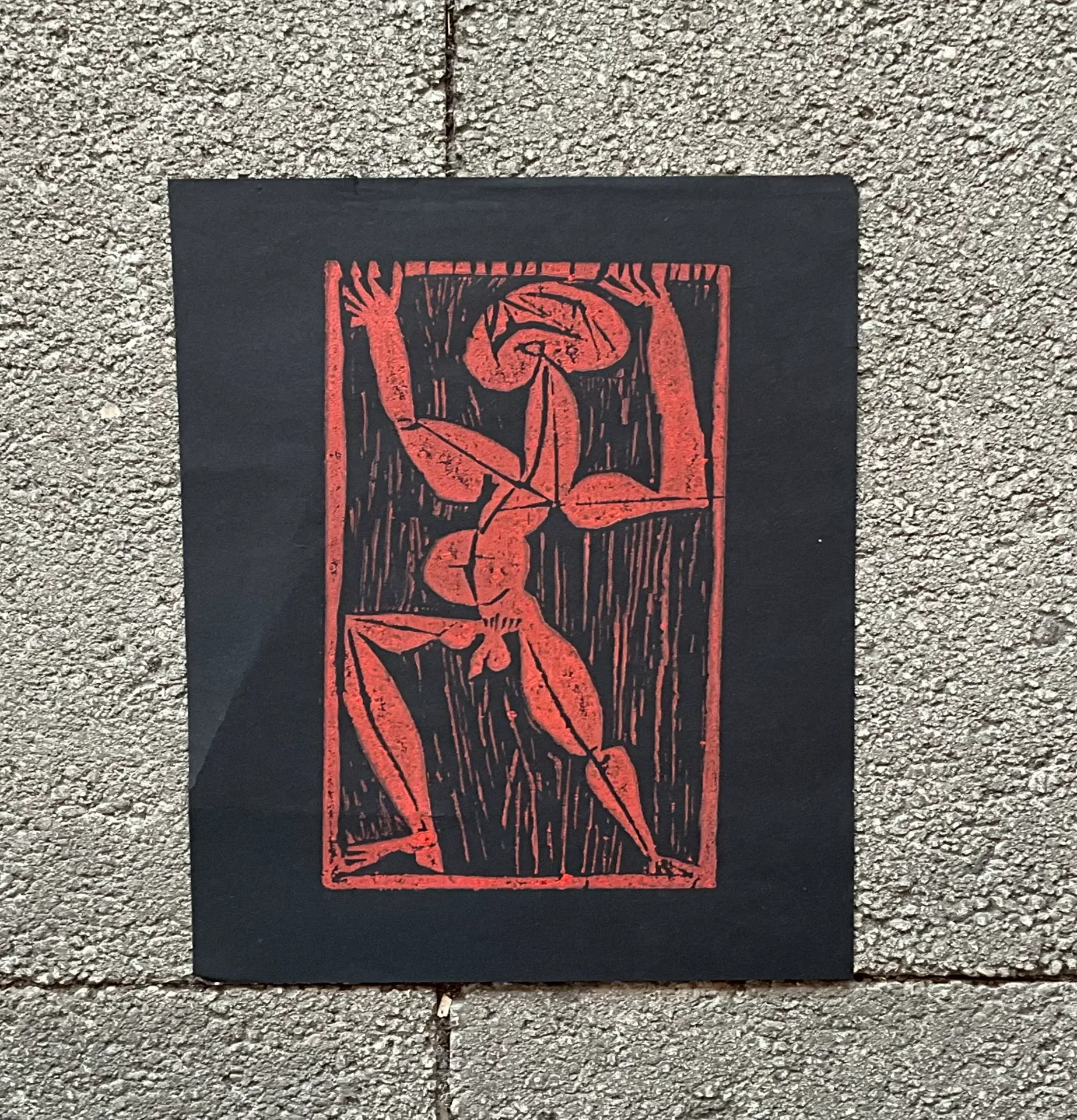 Vintage Boho Edward Marecak Woodcut - Top view