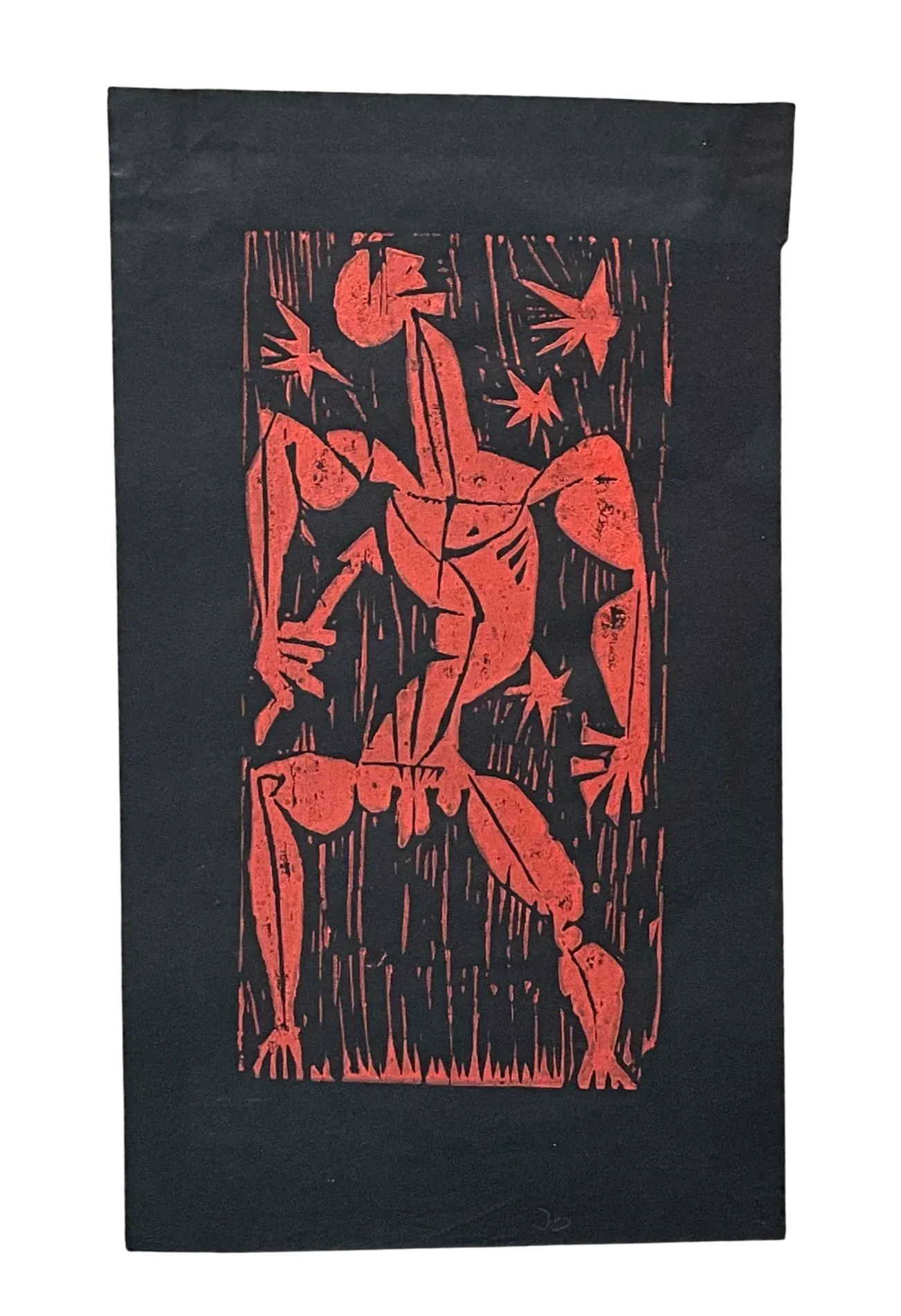 Vintage Boho Edward Marecak Woodcut - Detail view