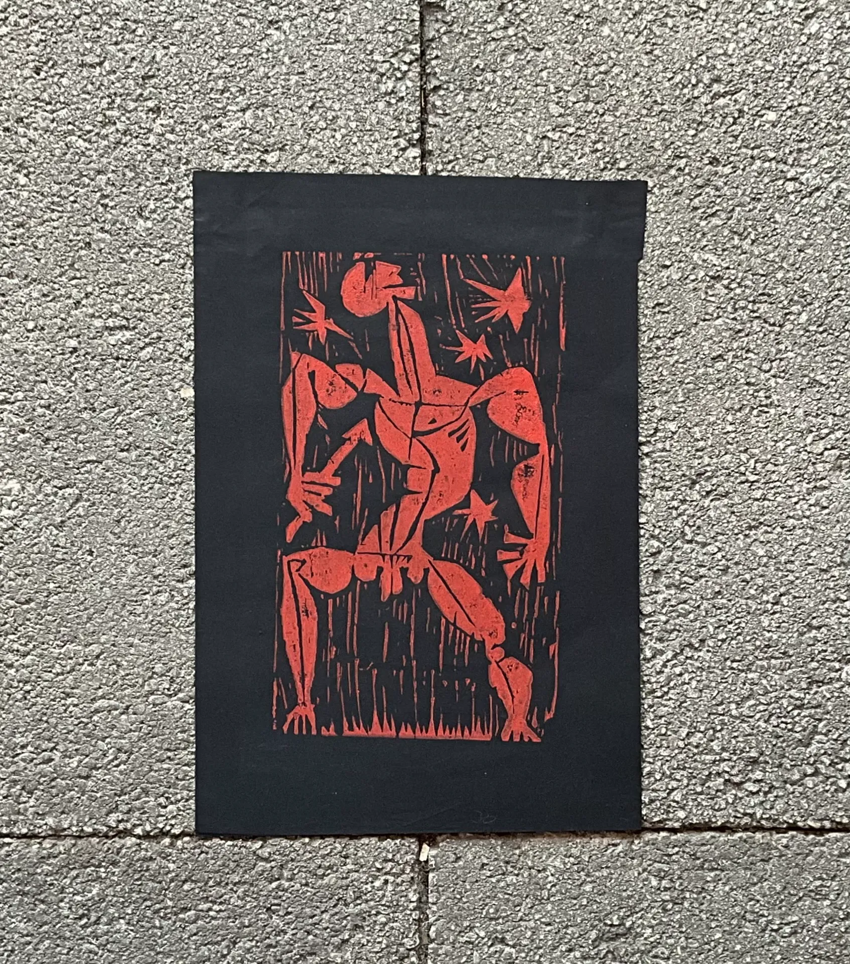 Vintage Boho Edward Marecak Woodcut - Top view