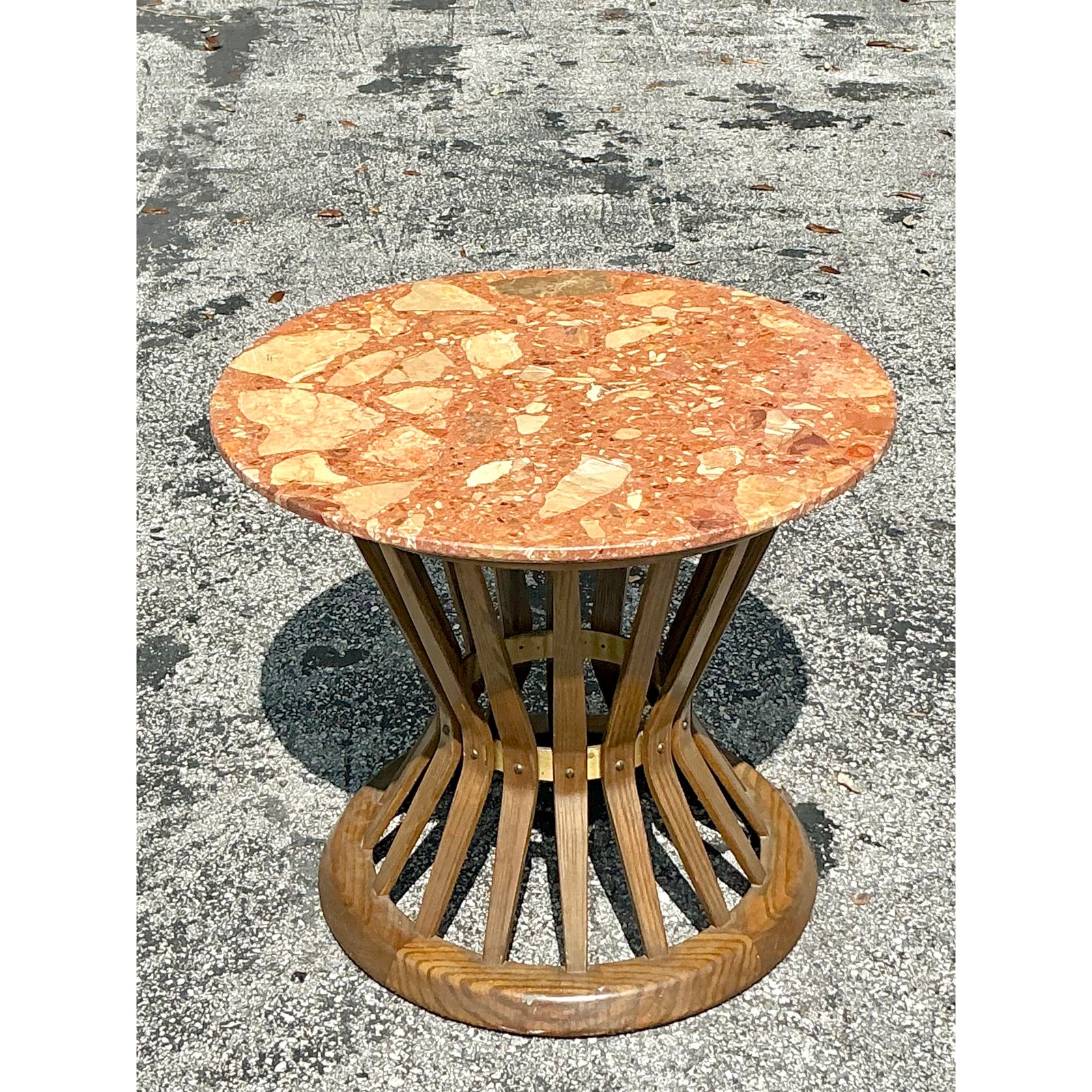 Vintage Boho Edward Wormley for Dunbar Terrazzo Top Side Table - Side view