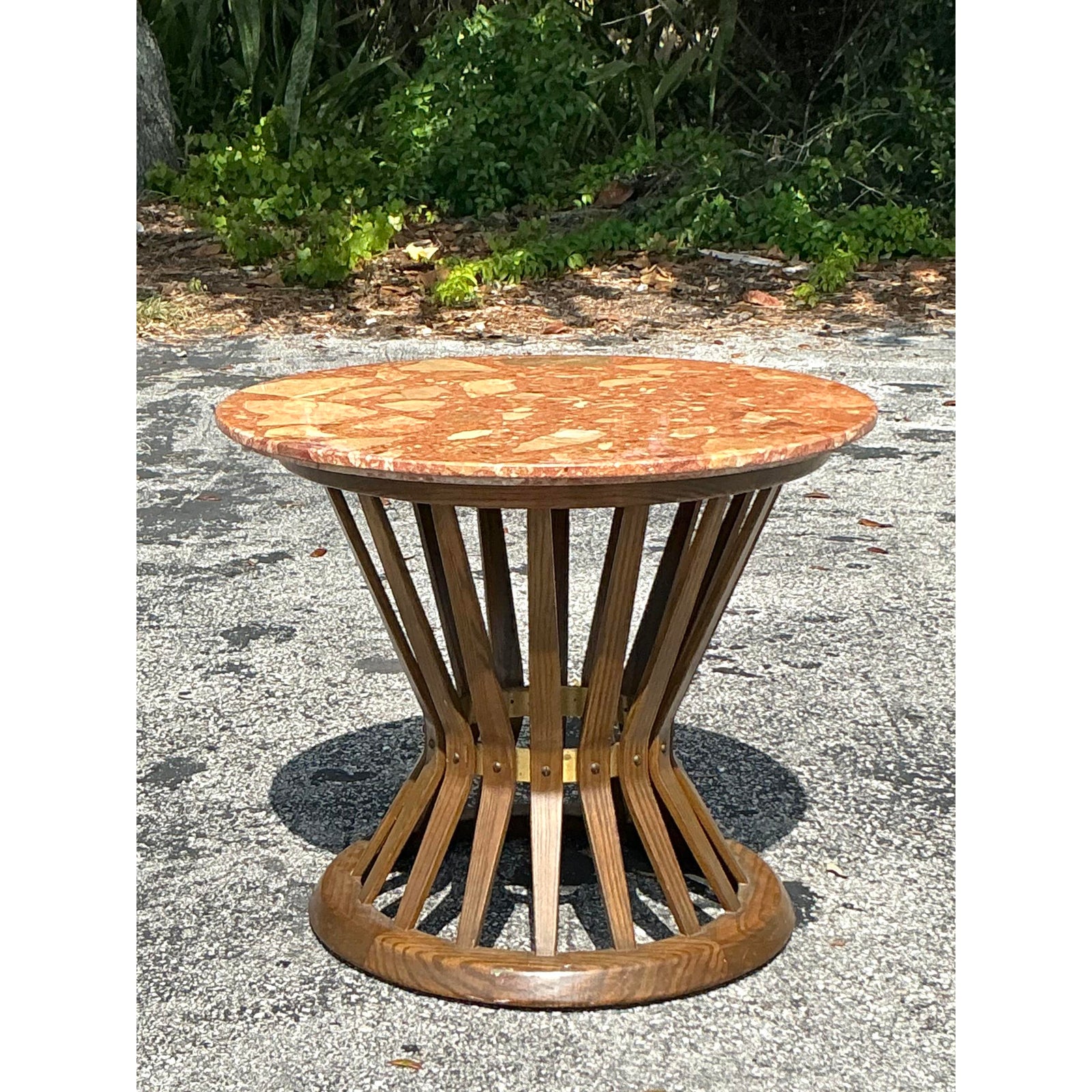 Vintage Boho Edward Wormley for Dunbar Terrazzo Top Side Table - Top view