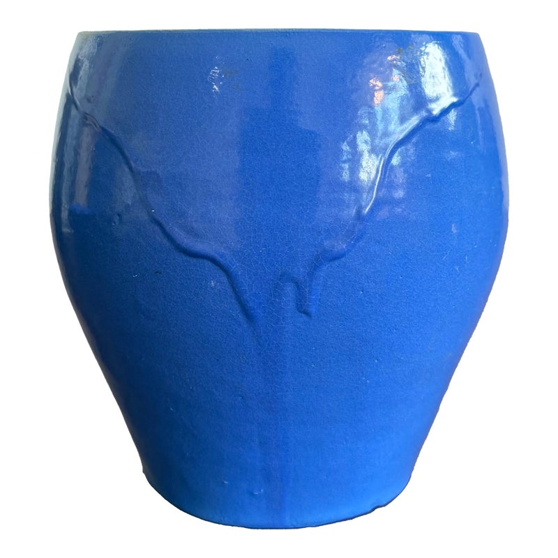 Vintage Boho Electric Blue Studio Pottery Vase - Detail view