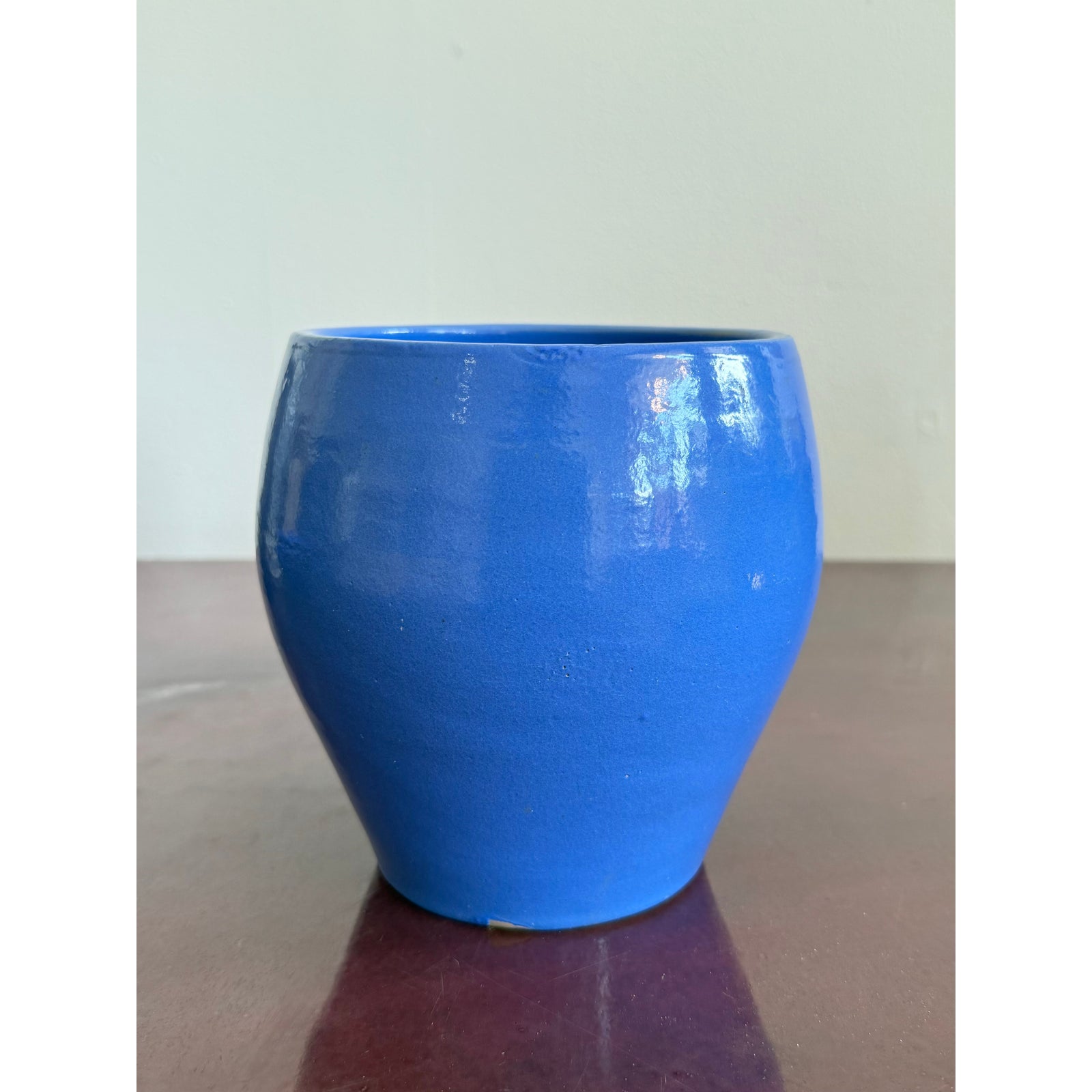 Vintage Boho Electric Blue Studio Pottery Vase - Top view