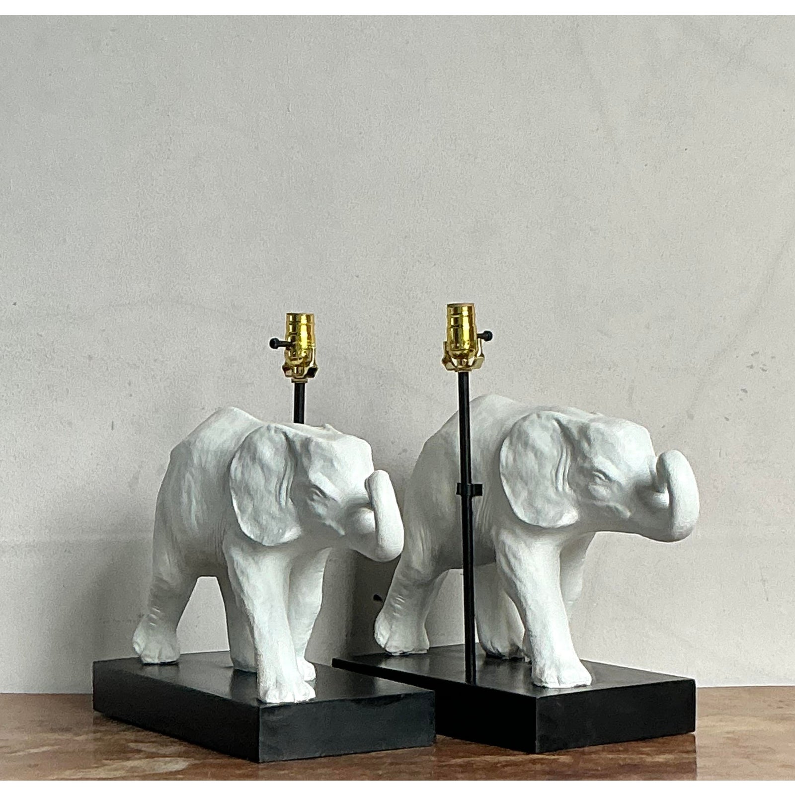 Vintage Boho Elephant Lamps - A Pair - Top view