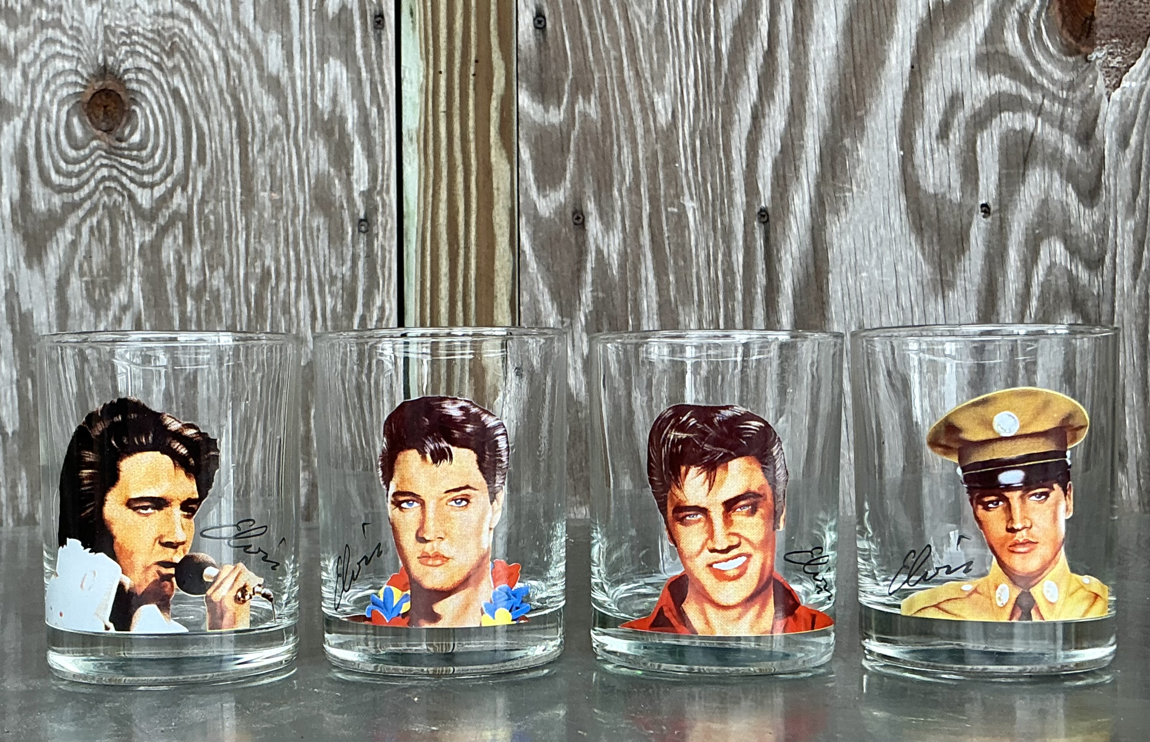 Vintage Boho Elvis Rocks Glasses - Set Of 4 - Side view