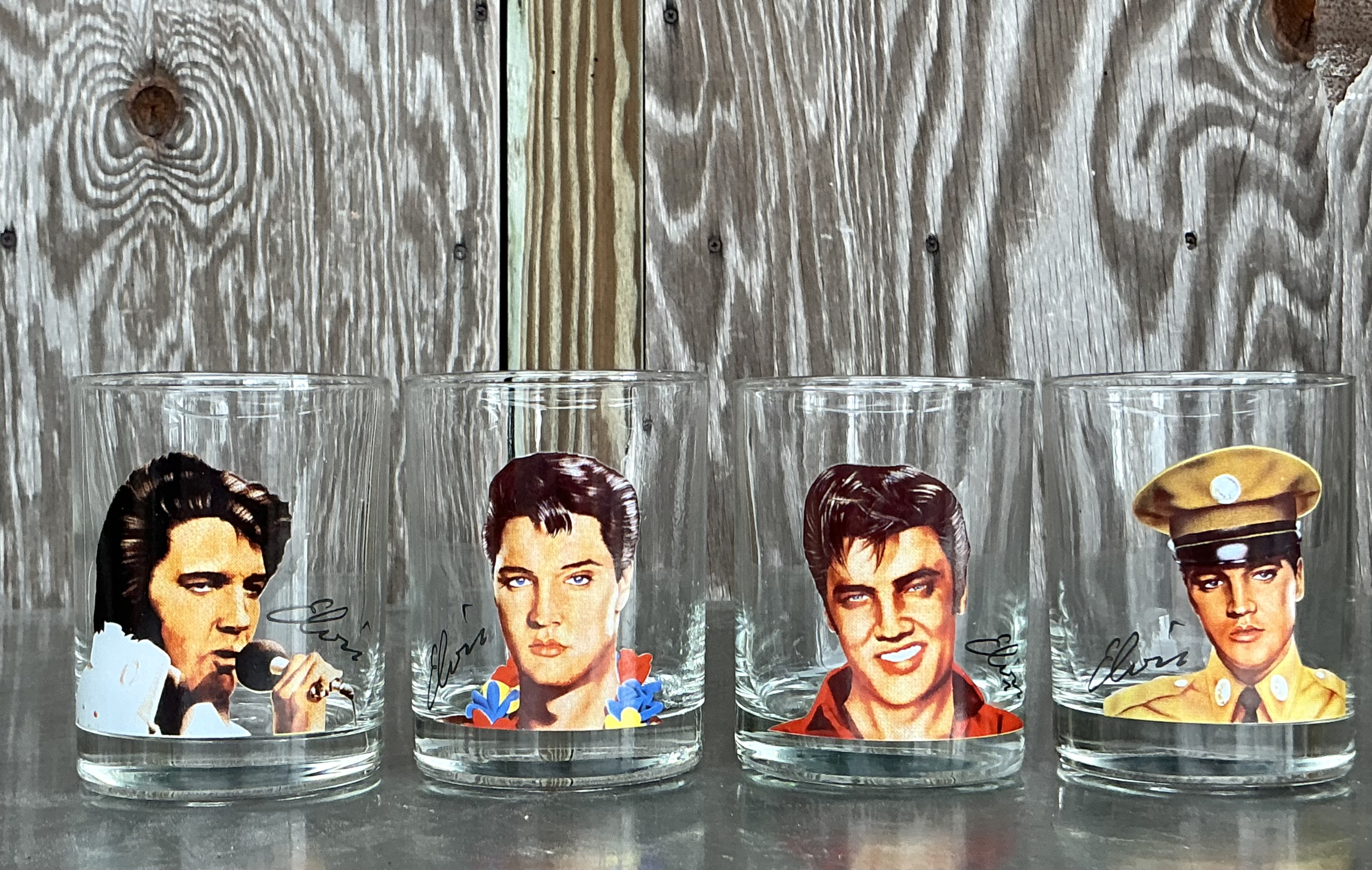 Vintage Boho Elvis Rocks Glasses - Set Of 4 - Top view