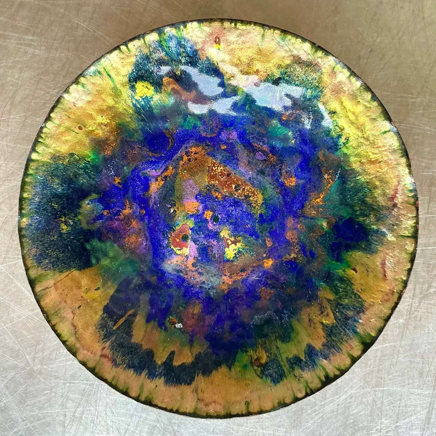 Vintage Boho Enamel Bowl - Top view