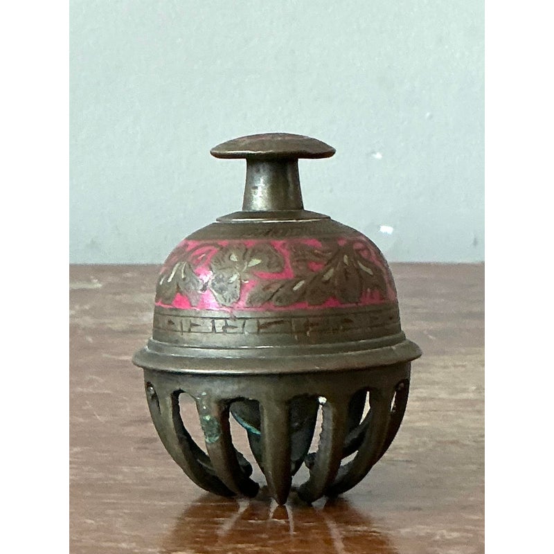 Vintage Boho Engraved Brass Bell - Side view