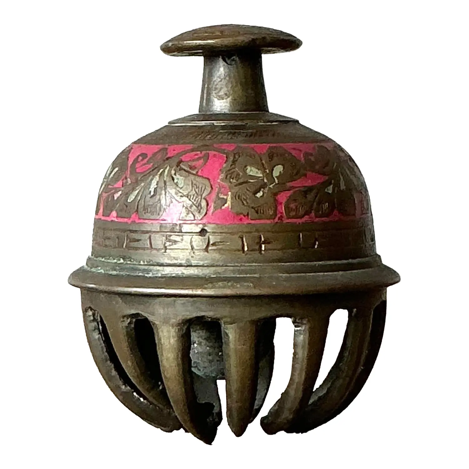Vintage Boho Engraved Brass Bell - Detail view