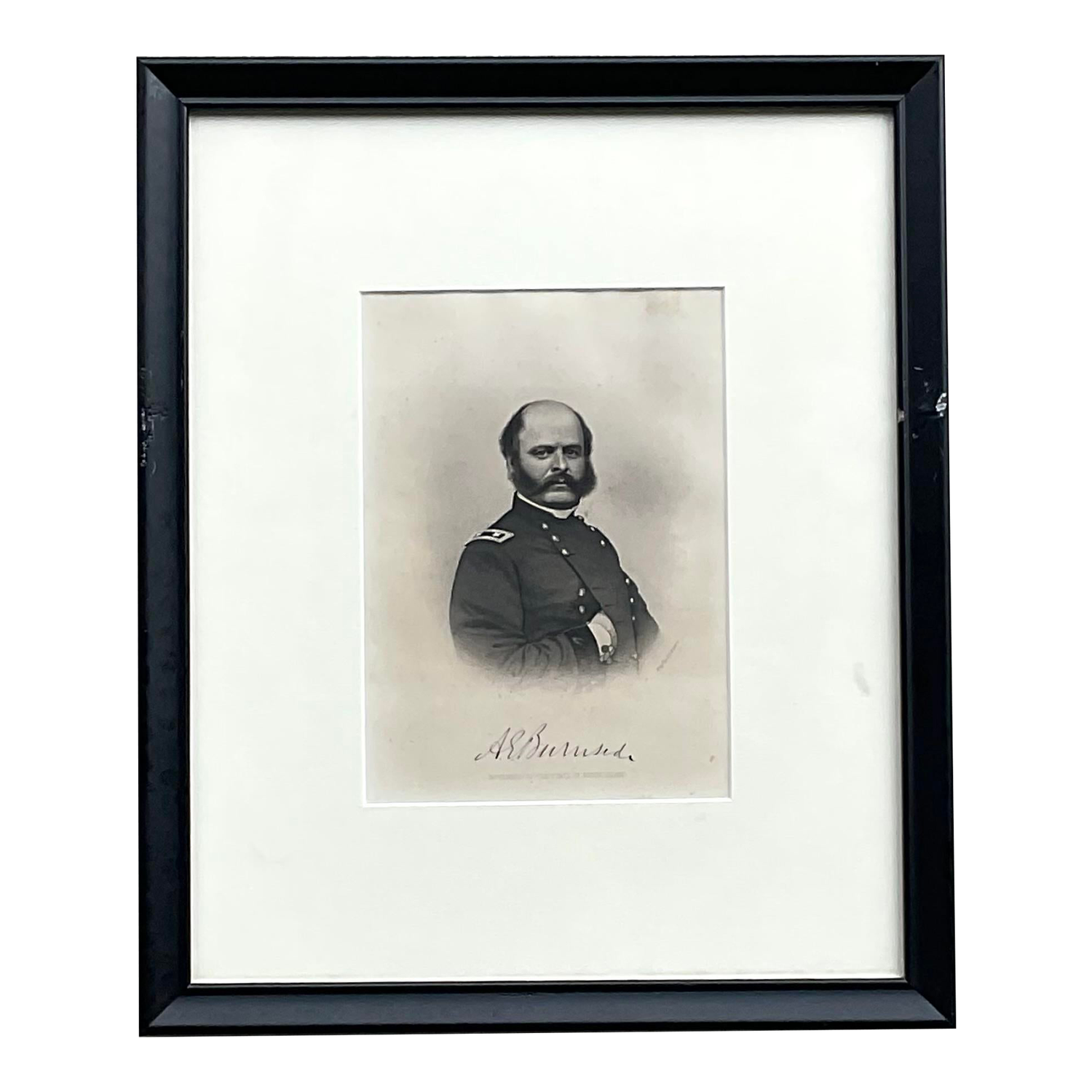 Vintage Boho Engraving Print of Military Man, Framed - Detail view