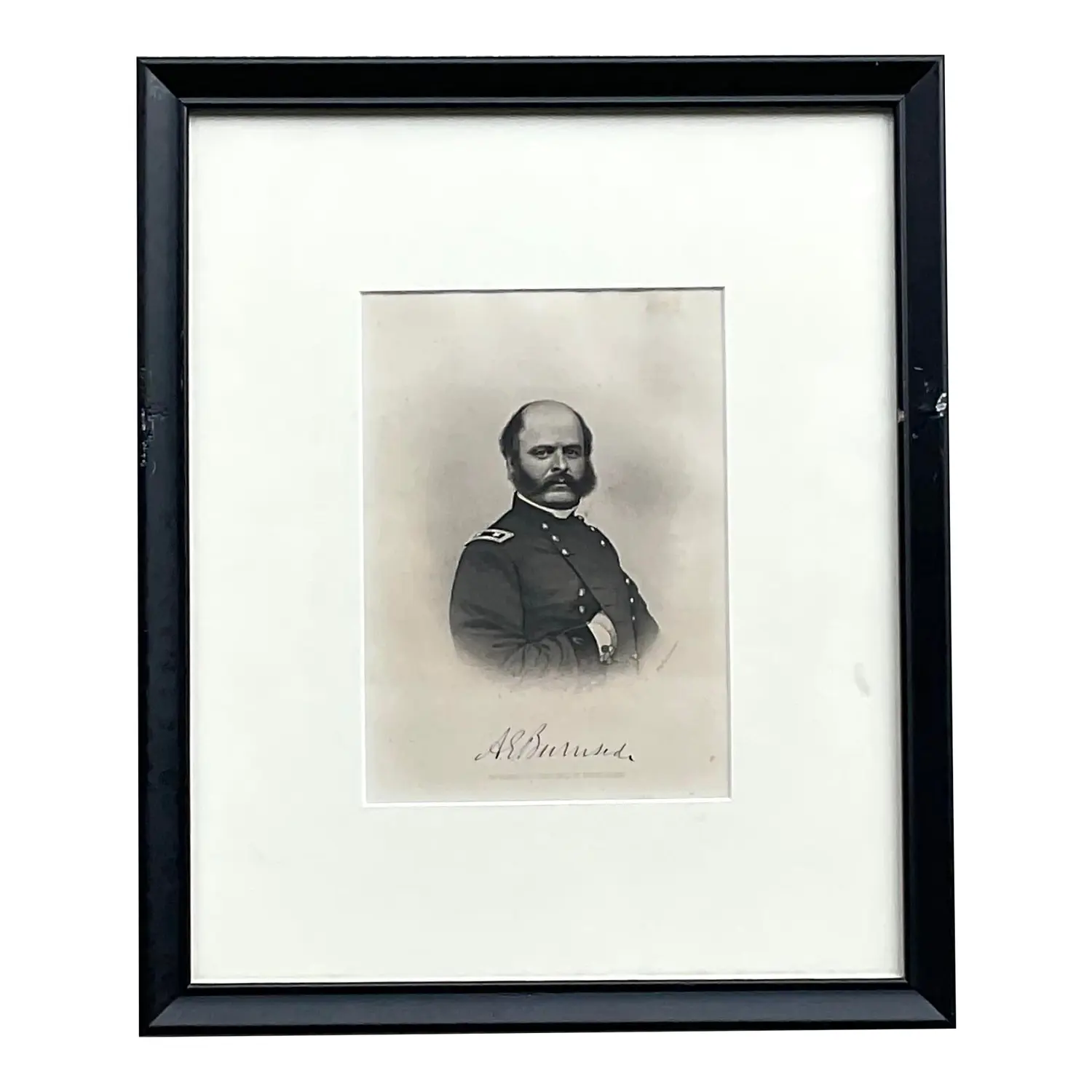 Vintage Boho Engraving Print of Military Man, Framed