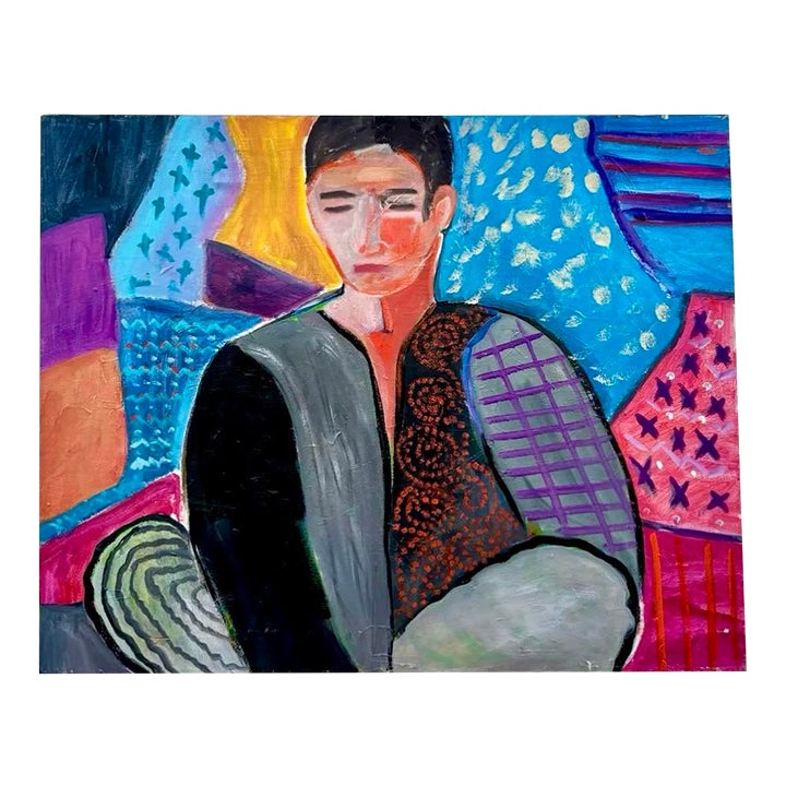 Vintage Boho Fauvist Portrait Painting on Canvas