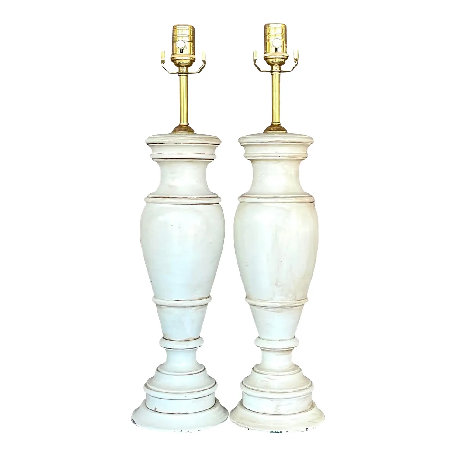Vintage Boho Faux Finished Turned Wood Lamps- a Pair