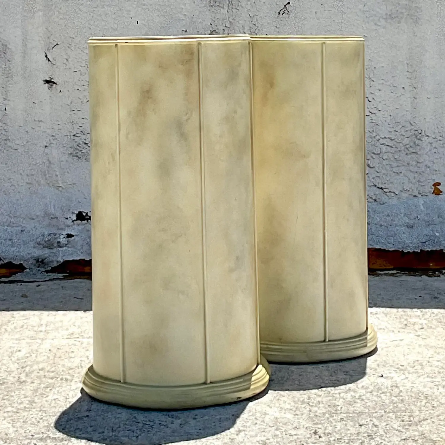 Vintage Boho Faux Goatskin Pedestals - a Pair - Detail view