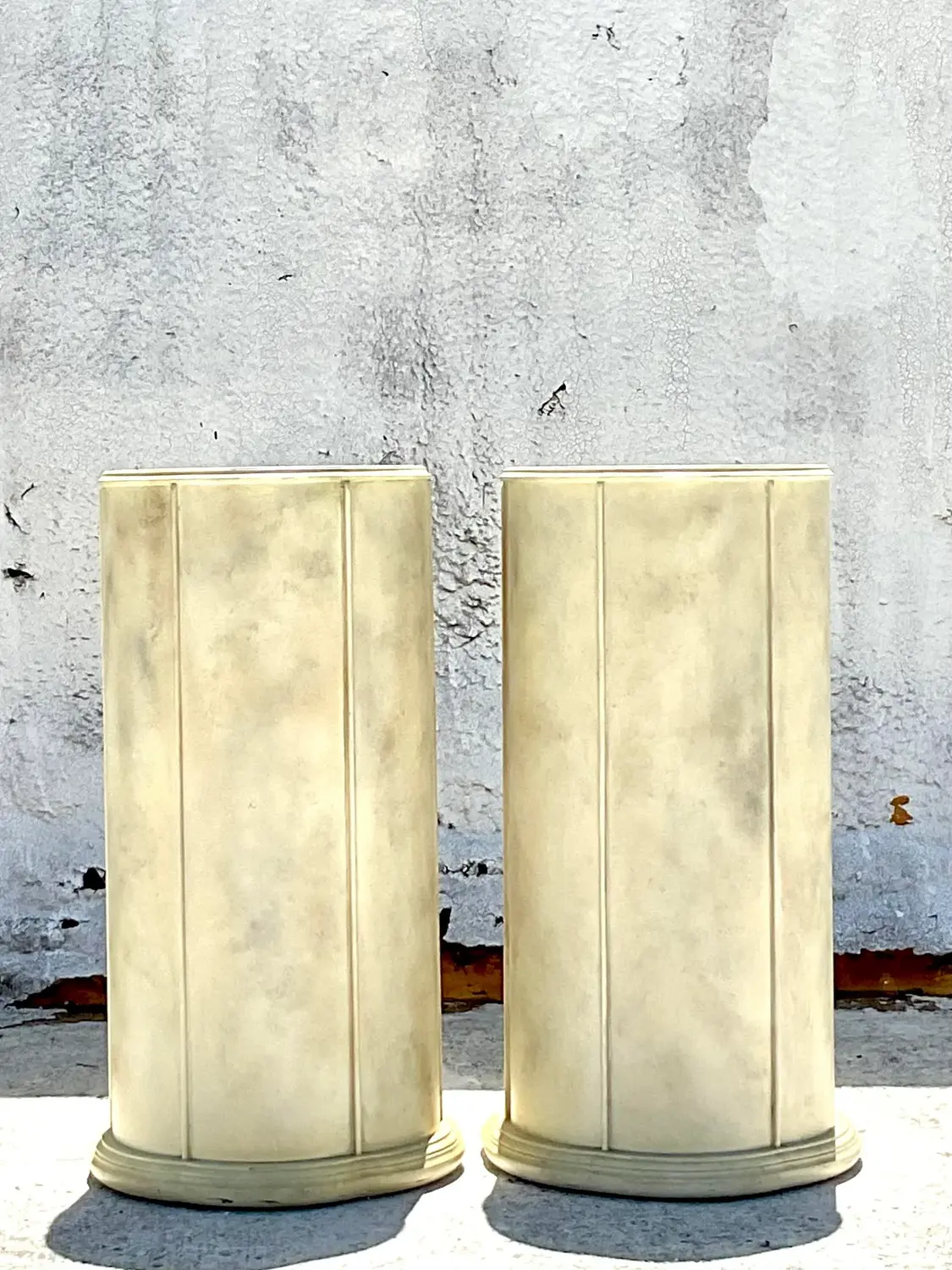Vintage Boho Faux Goatskin Pedestals - a Pair - Back view