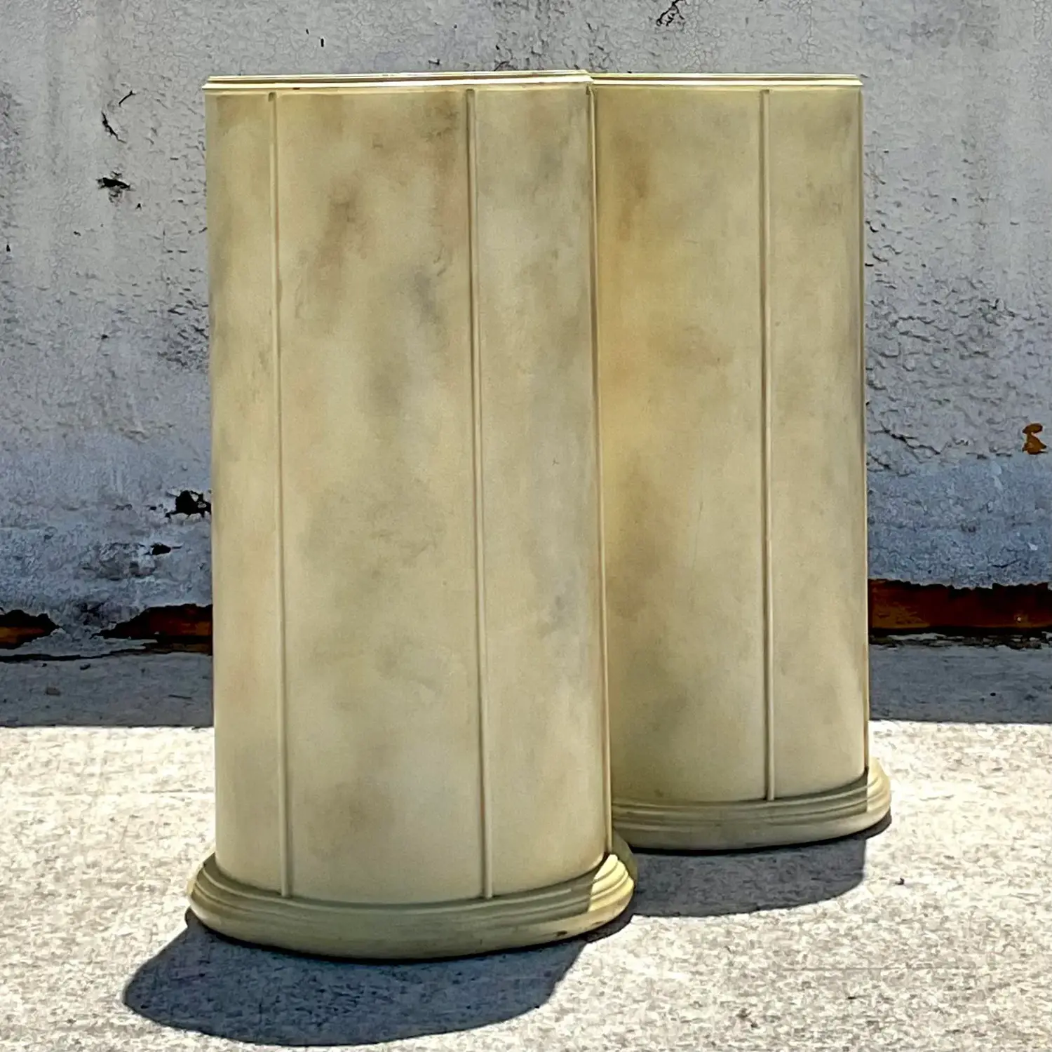 Vintage Boho Faux Goatskin Pedestals - a Pair - Side view