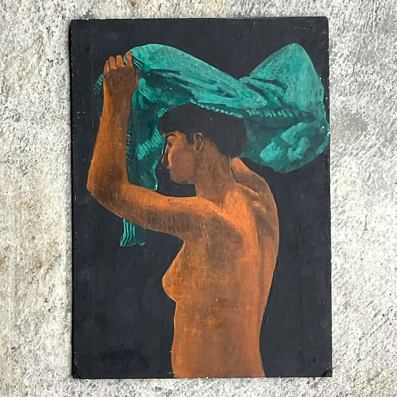 Vintage Boho Figural Oil Painting on Board - Detail view