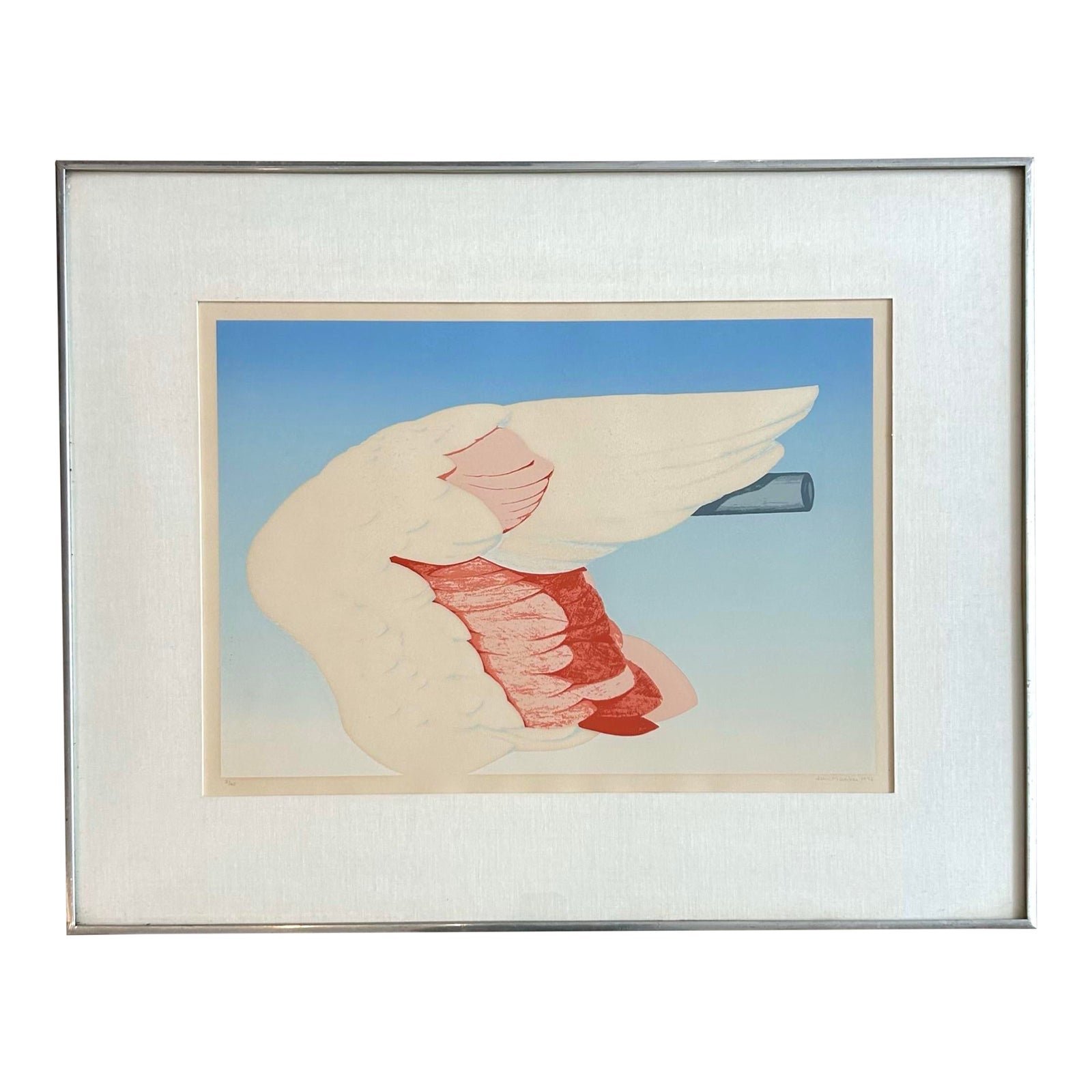 Vintage Boho Flamingo Wing Signed and Numbered 1972 Lithograph
