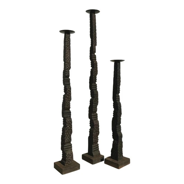 Vintage Boho Floor Candle Stands Trio - Detail view