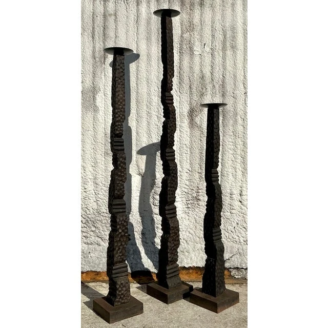 Vintage Boho Floor Candle Stands Trio - Top view