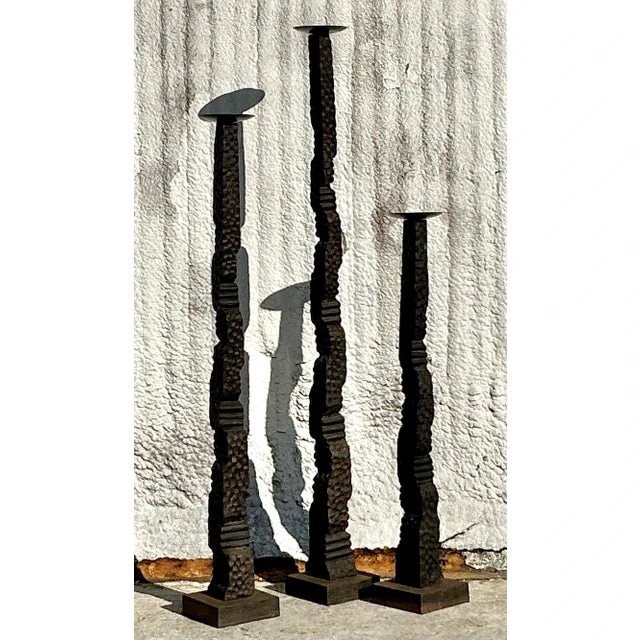 Vintage Boho Floor Candle Stands Trio - Side view