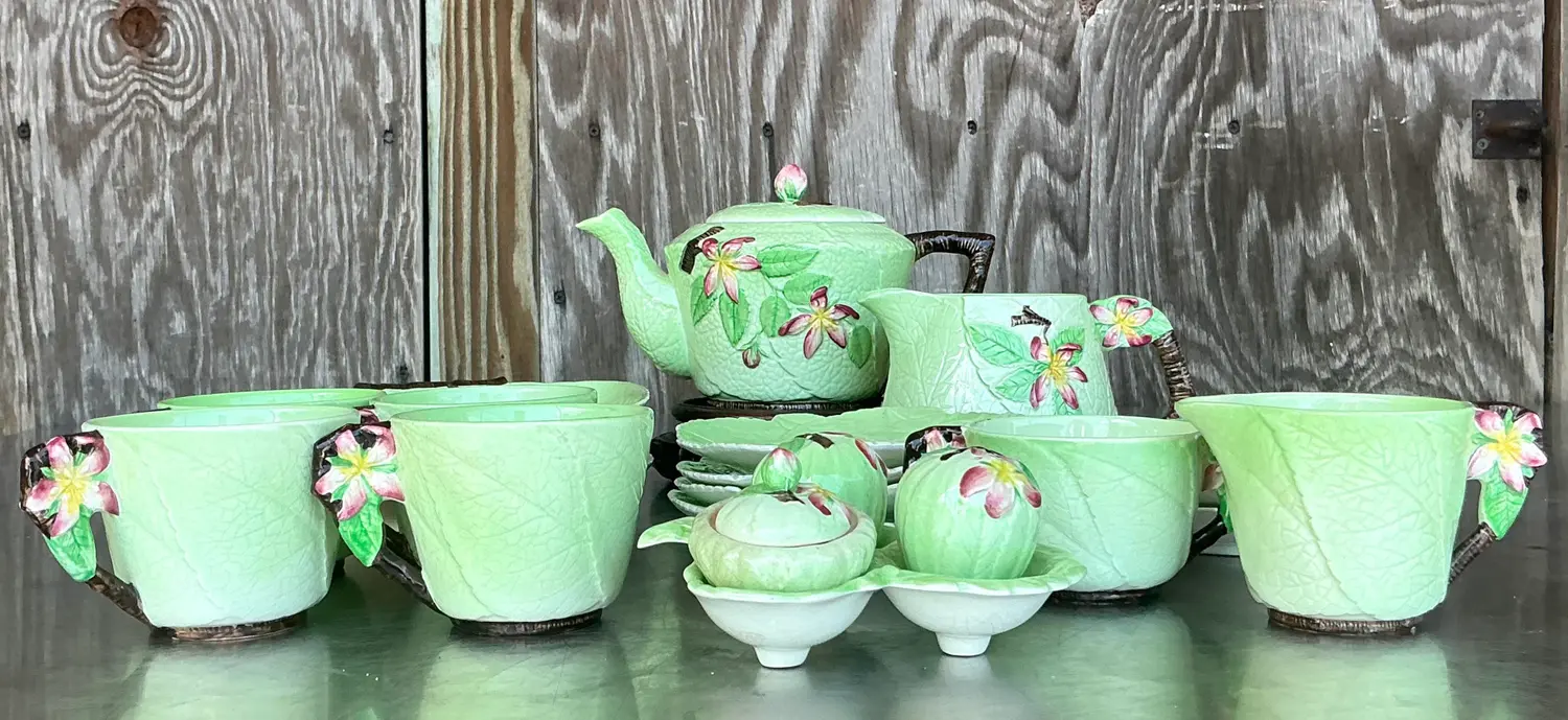Vintage Boho Floral Carlton Ware Tea Set of 21 - Back view