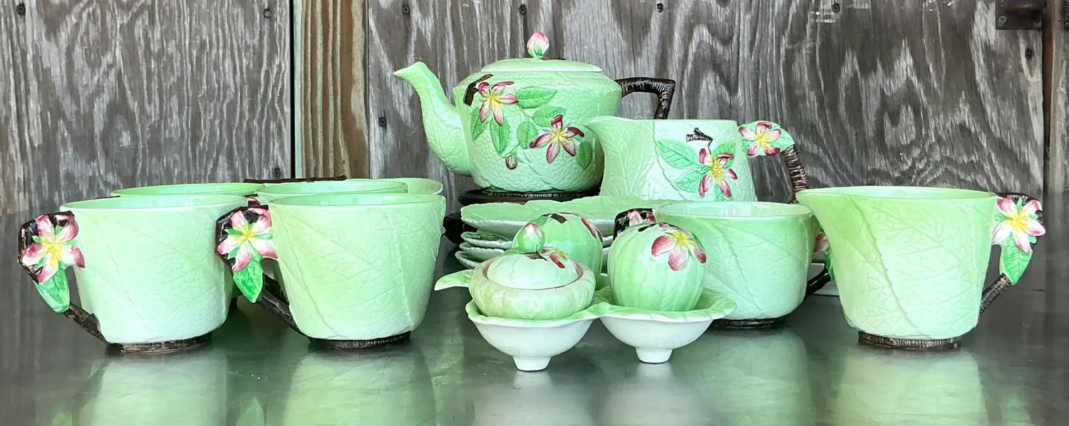 Vintage Boho Floral Carlton Ware Tea Set of 21 - Side view
