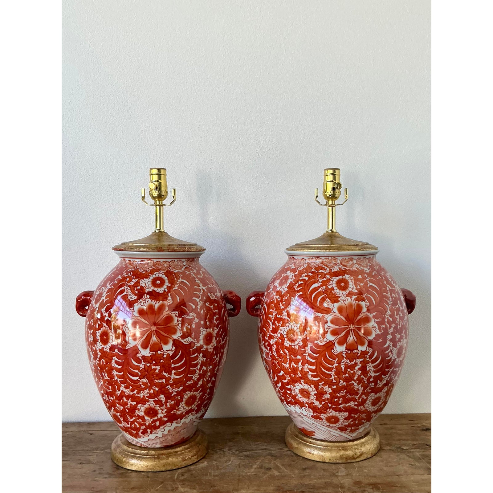 Vintage Boho Floral Glazed Ceramic Lamps - A Pair - Detail view