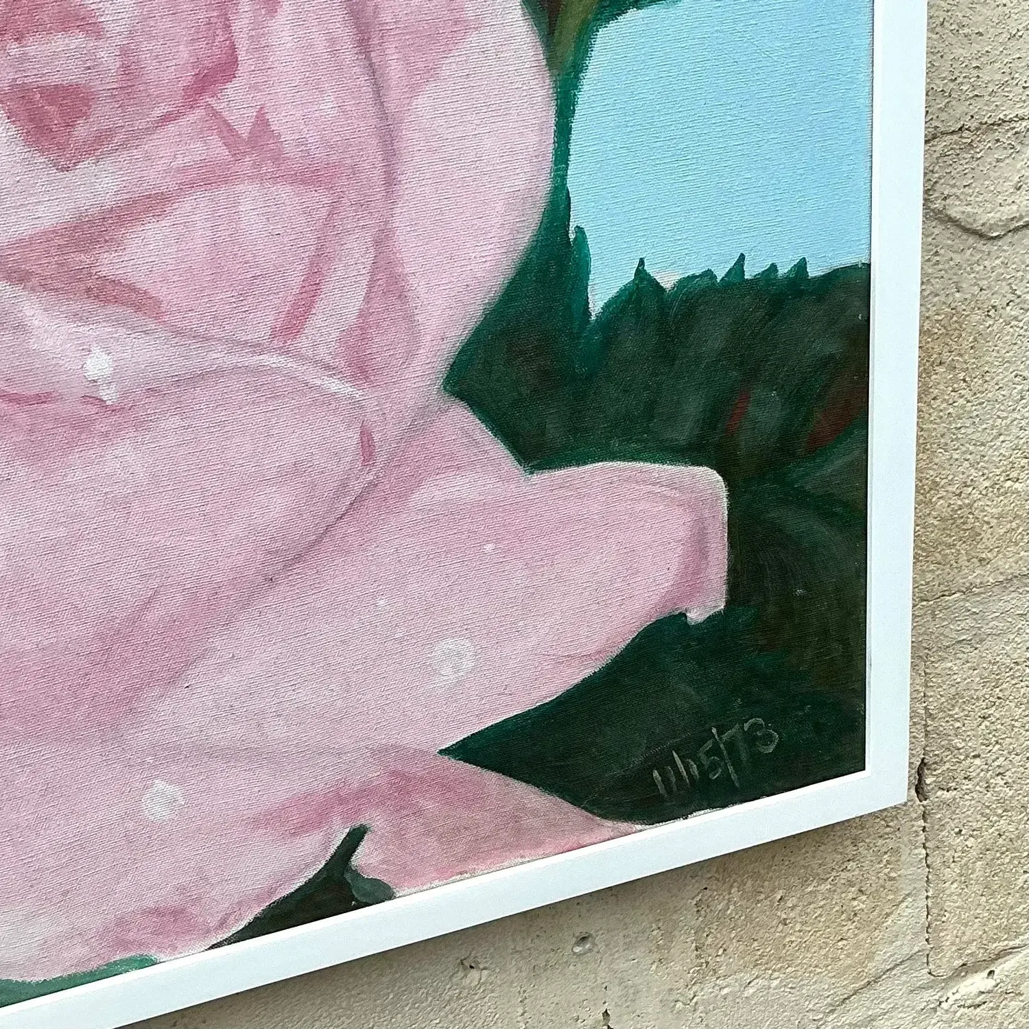 Vintage Boho Floral Original Oil Painting on Canvas - Top view