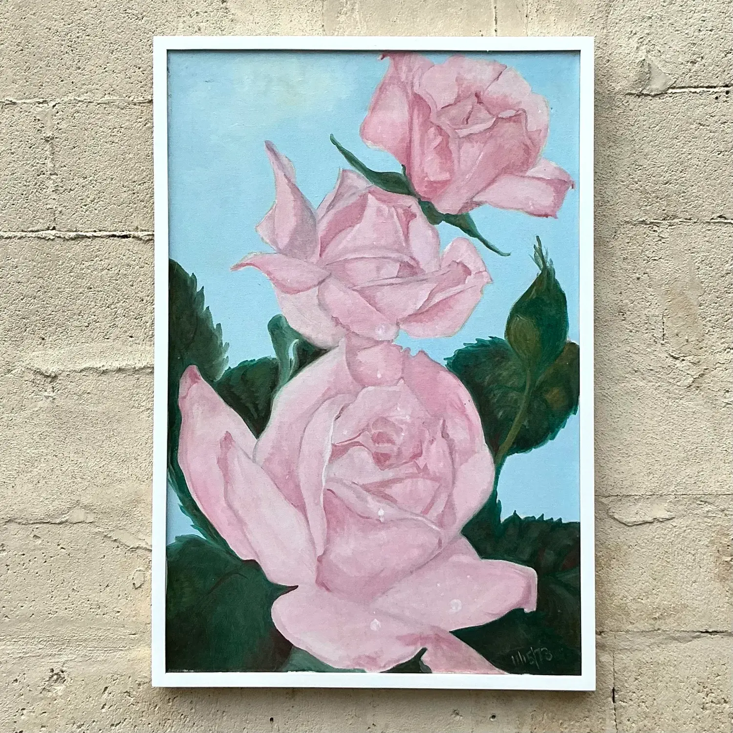 Vintage Boho Floral Original Oil Painting on Canvas - Back view