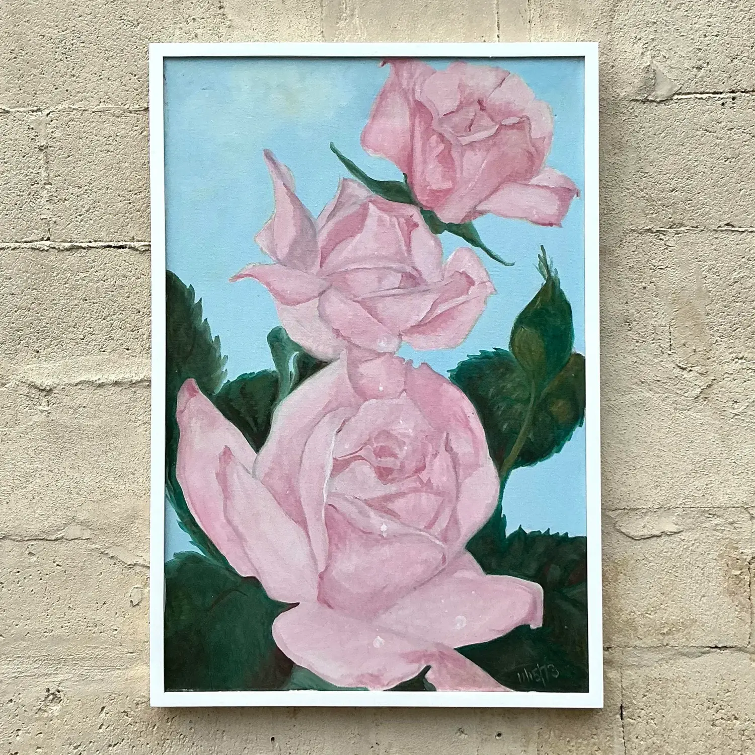 Vintage Boho Floral Original Oil Painting on Canvas - Side view