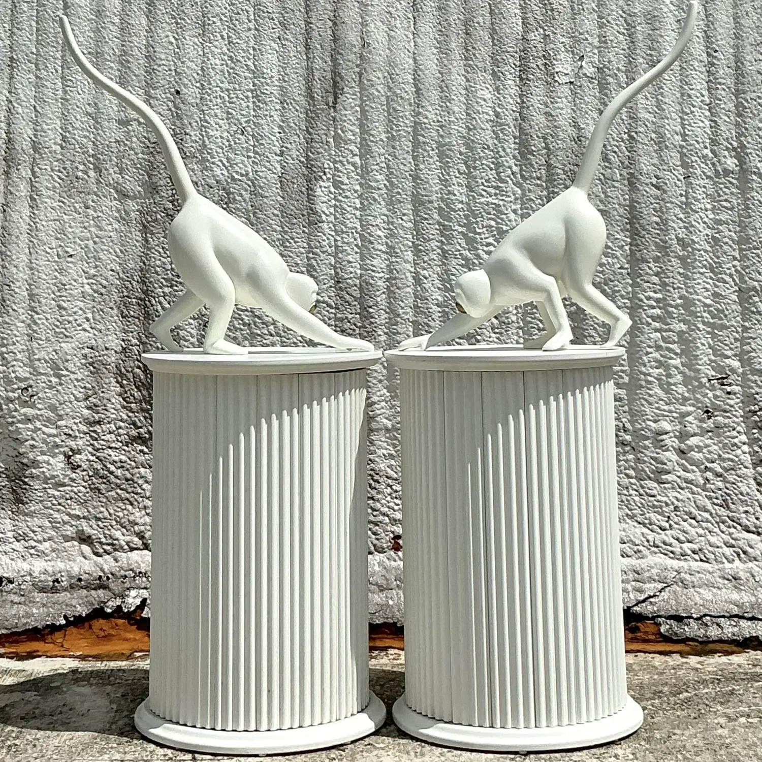 Vintage Boho Fluted Column Pedestals - a Pair - Side view