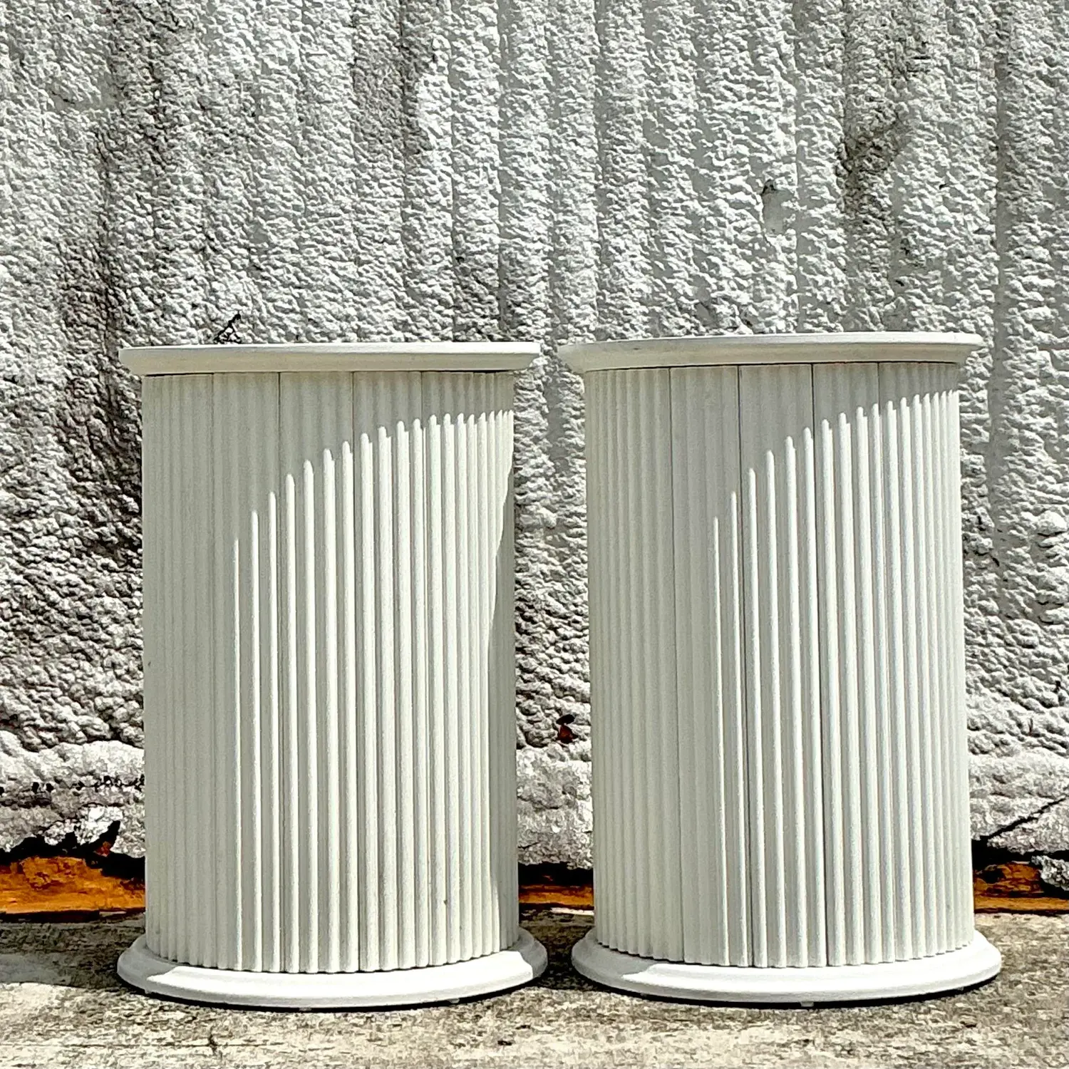 Vintage Boho Fluted Column Pedestals - a Pair - Detail view