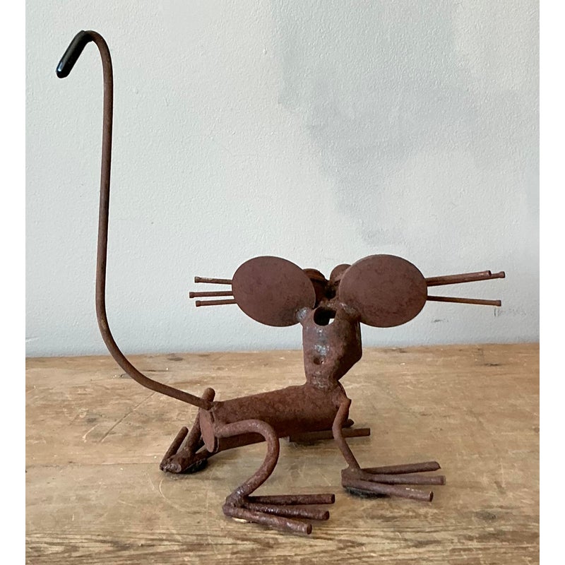 Vintage Boho Found Object Metal Mouse - Detail view