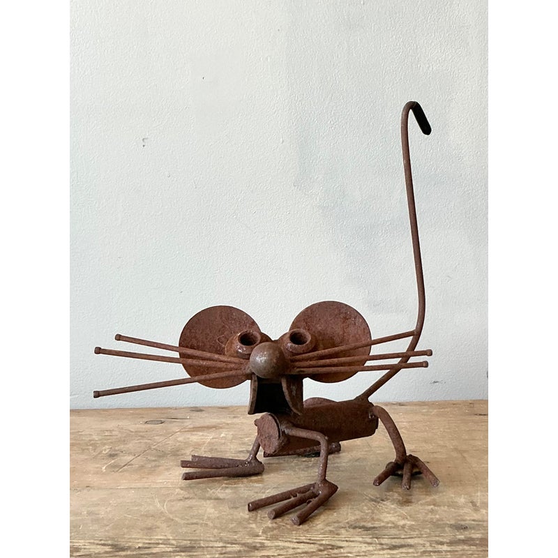 Vintage Boho Found Object Metal Mouse - Top view