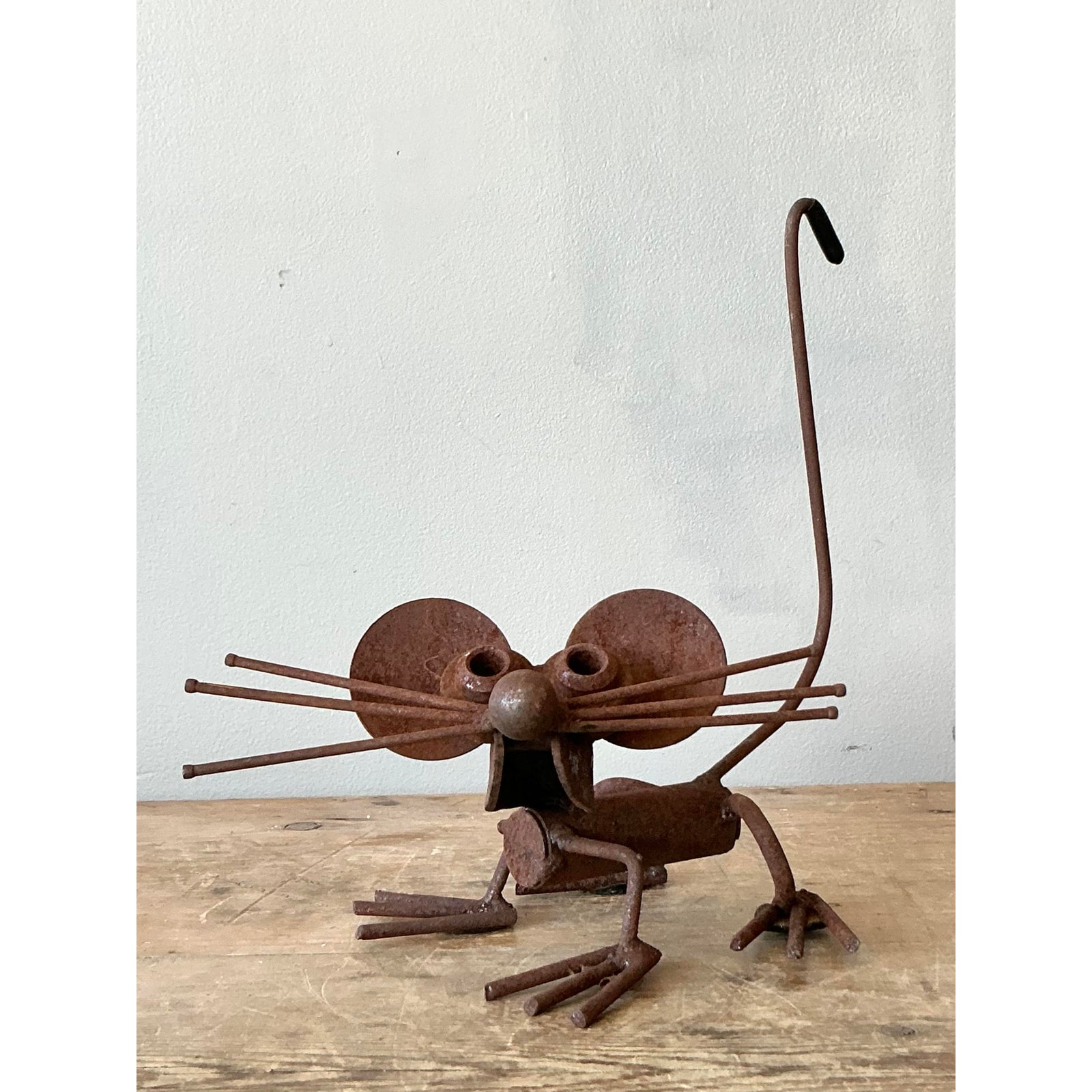 Vintage Boho Found Object Metal Mouse - Side view