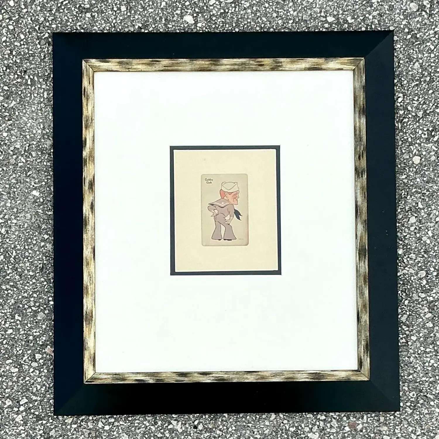 Vintage Boho Framed 1938 Old Maid Playing Card - Side view