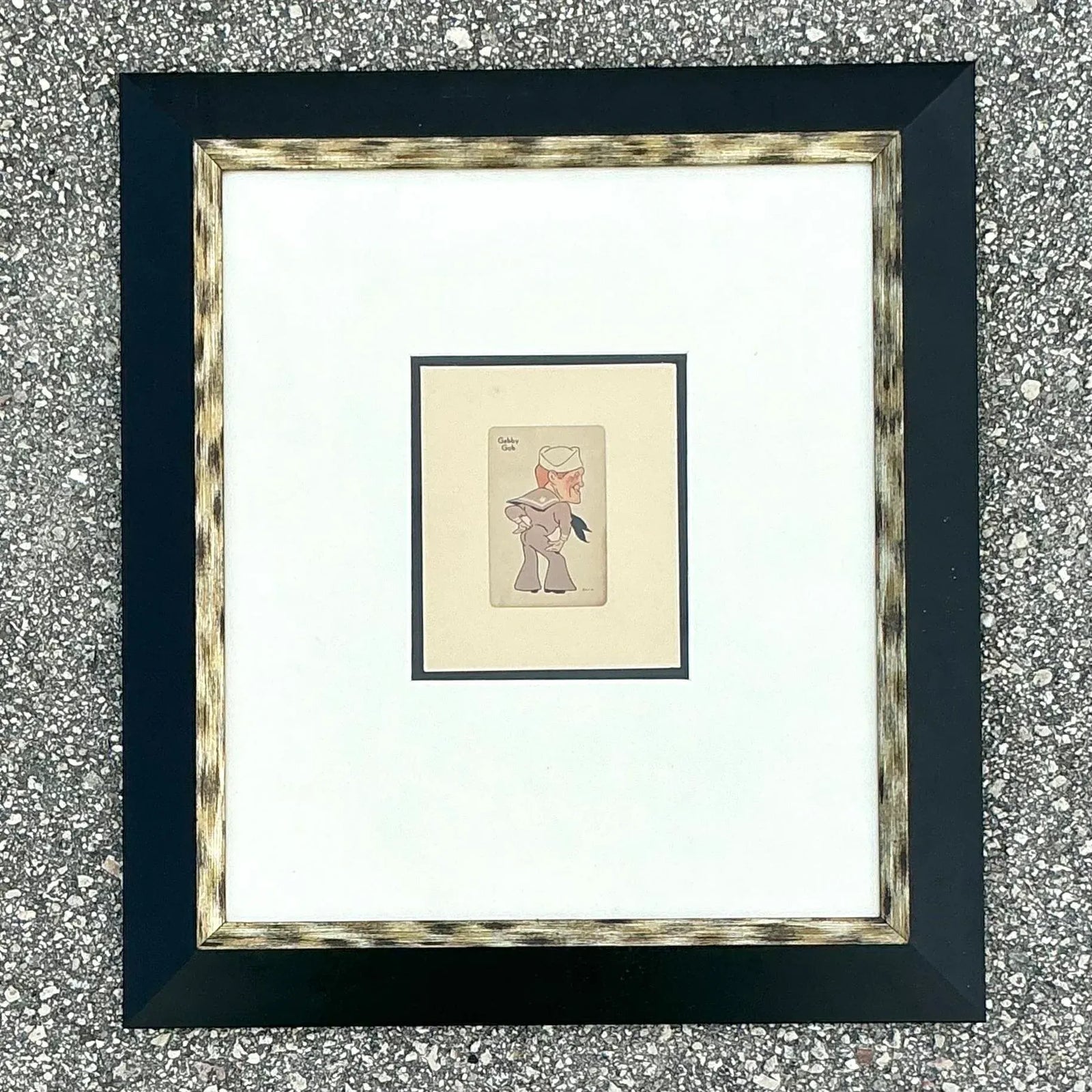 Vintage Boho Framed 1938 Old Maid Playing Card - Top view